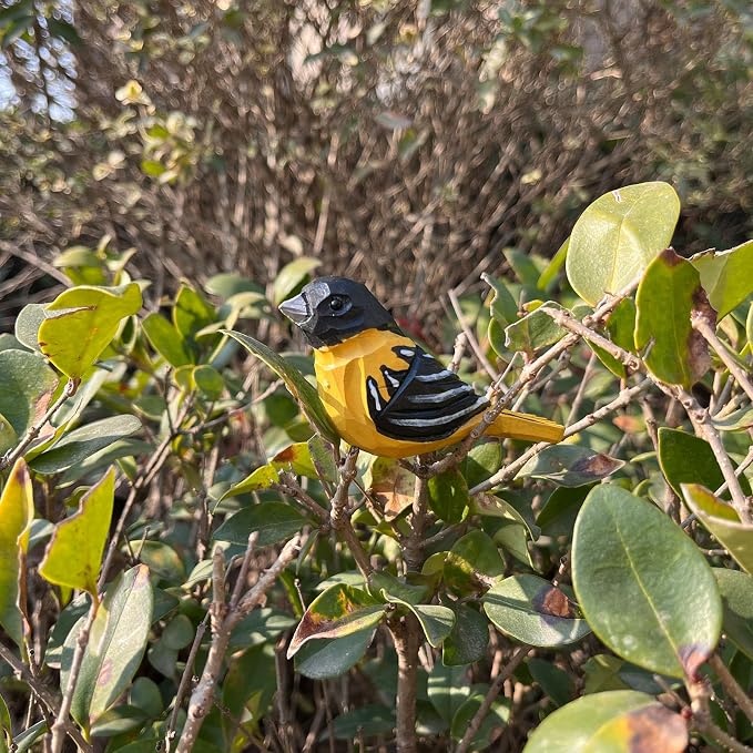 Hand Carved Bird Figurines, Hand-painted Sculpted Wooden Birds, Wood Bird Sculptures for Home Decoration, Hand Crafted Life Like Bird Statues, Ideal Gifts for Bird Lovers (Baltimore Oriole)