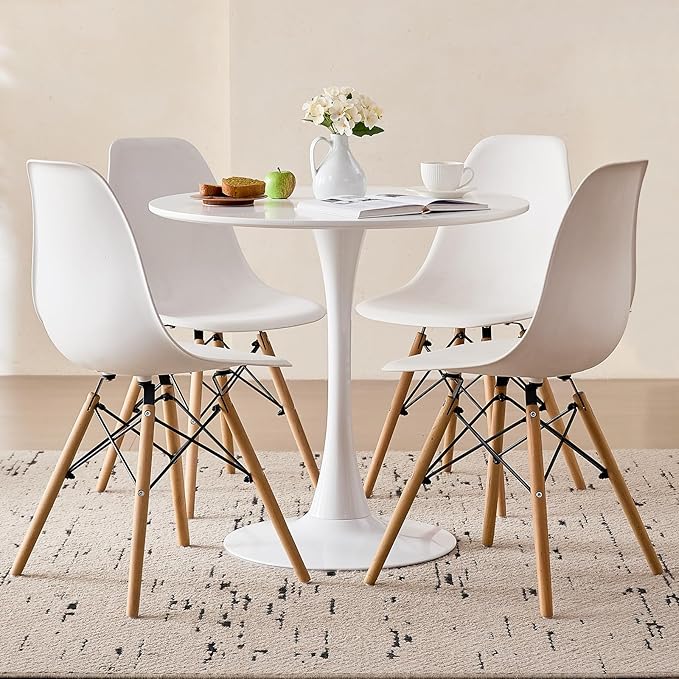 31.5" Round Dining Table for 2-4 Modern Circle Tulip Table with Metal Tulip Pedestal Base for Kitchen Dining Living Room Apartment Small Space Cafe, White