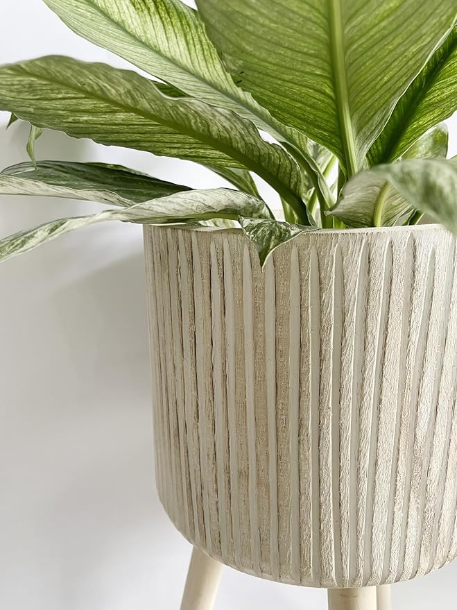 RISEON Handmade Mid Century Modern Wood Planter, Rustic Indoor Flower Pot Plant Stand,Large Floor Planter (Large B)