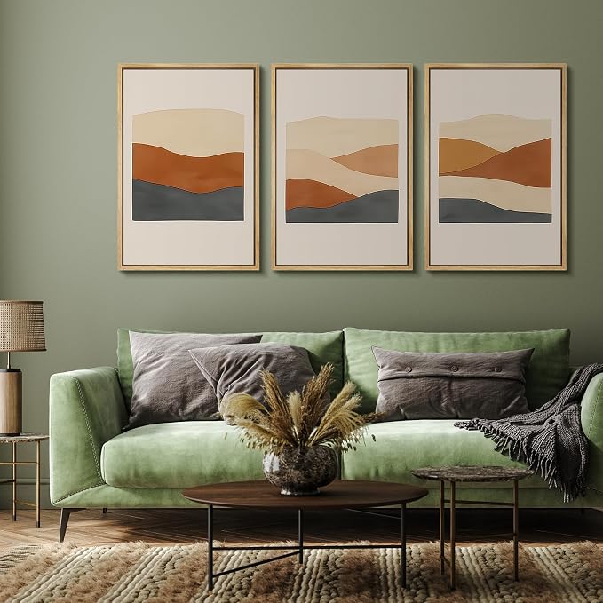 wall26 Framed Canvas Print Wall Art Set Minimalist Geometric Landscape Neutral Illustrations Fine Art Decorative Rustic for Living Room, Bedroom, Office - 16"x24"x3 Natural