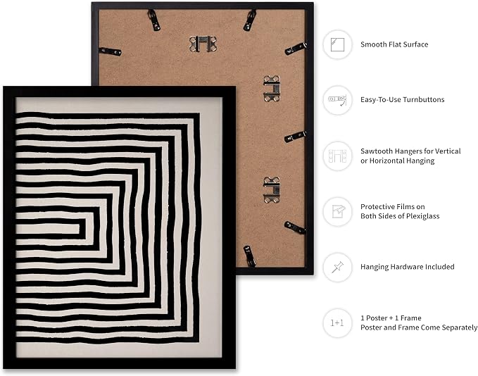 Poster Master Japanese Ink Poster - Rectangle Tunnel Print - Geometric Illustration - Abstract Illustration - Line Artwork - Mid Century Modern Art - Minimal Living Room Design - 16x20 Black Framed