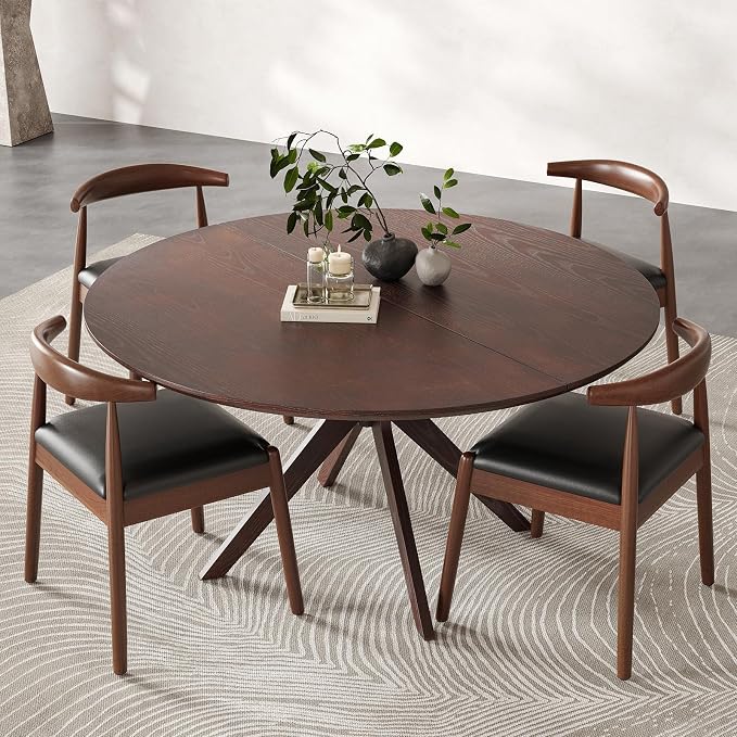 Soohow 47.2" Solid Wood Round Dining Table for 4-6 People with Intersecting Pedestal Base, Circle Kitchen Tables for Dining Room, Kitchen, Walnut