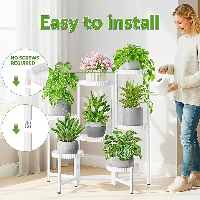 7 Tier Large Plant Stand Indoor, 7.9 Inch Wide Tall Corner Metal Plant Stands Outdoor for Multiple Plants, Folable Tiered Flower Display Holder Rack Shelf for House Patio Garden - WhiteFloroma