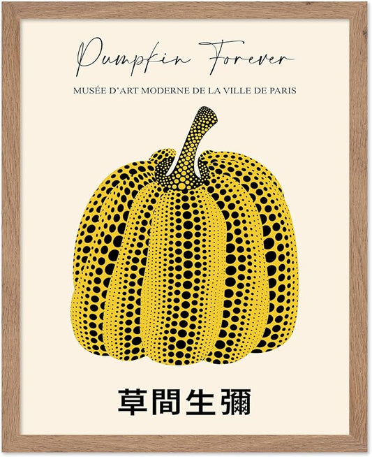 Poster Master Vintage Poster - Retro Pop Art Print - Gift for Artist, Friend - Pumpkin Forever, Black Dot, Modern, Abstract - Wall Decor for Home, Office, 8x10 Beige Framed