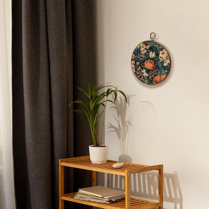 KSDUT Aesthetic Flower Dark Wall Art Decor - Botanical Neutral Mid Century Modern Wall Art Canvas Frame Hanging Prints, Vintage Landscape Round Wall Art Decor for Home Decorations 10"x10"