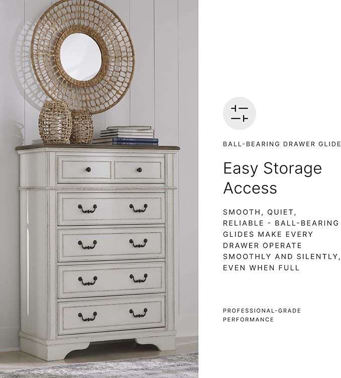 Signature Design by Ashley Blendon Traditional 5-Drawer Chest of Drawers with Safety Stop, White & Dark Brown