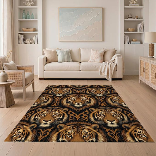 5'x7' Washable Flatwoven Rug, Orange Graphic Animal Print Stain Resistant Area Rug Non-Slip Low Profile Floor Covering for Guest Room, Lounge, Apartment | Ref:2229845