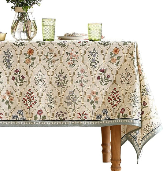 ISAENNE Designer Linen Table Cloth for Rectangle Table,Western Colorful Floral Indoor Tablecloth,Wrinkle Resistant Decor Tablecloths for Dining Thanksgiving Kitchen Christmas,55"*79"-Serenity B