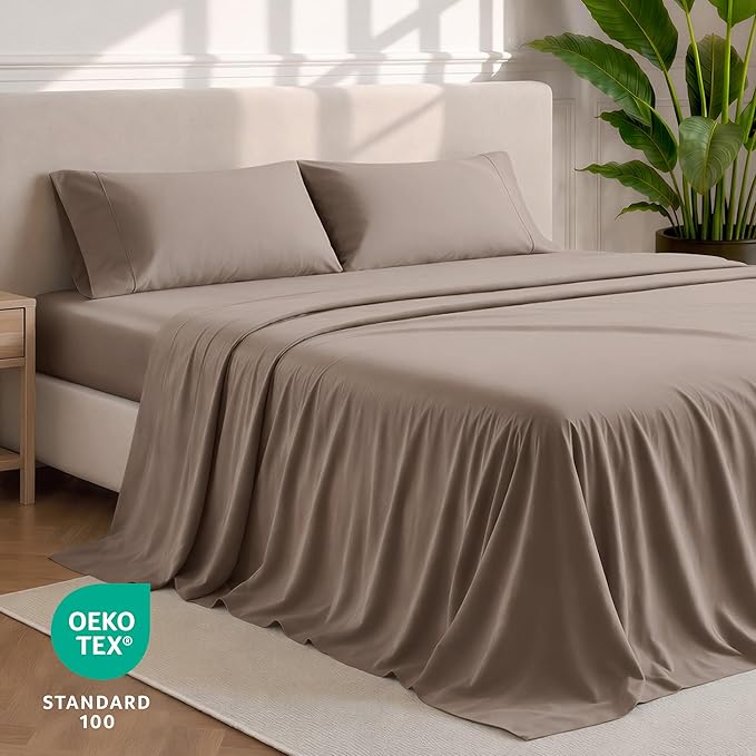 Bare Home Twin XL Sheet Set - 1800 Ultra-Soft Microfiber Twin Extra Long Bed Sheets - Double Brushed - Deep Pockets - Easy Fit - 3 Piece Set - Bedding Sheets & Pillowcases (Twin XL, Taupe)