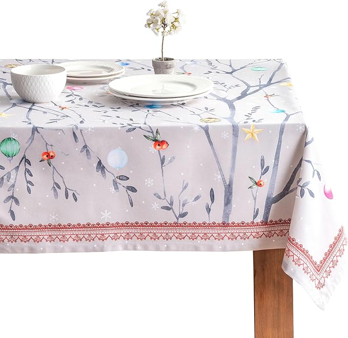 Maison d' Hermine Table Cloth Rectangle Table 100% Cotton 70 x 108 Inches Fall Tablecloth Reusable Everyday Use for Thanksgiving Christmas Decorations Dining Farmhouse Party (Fairy Christmas)