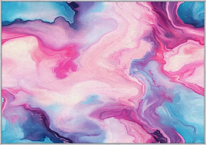 Colorful Marble Fluid Area Rug, Watercolor Abstract Pattern Carpet, Washable Non Slip Low Pile Soft Thin, Living Room Bedroom Home Decor Mat 5x6ft