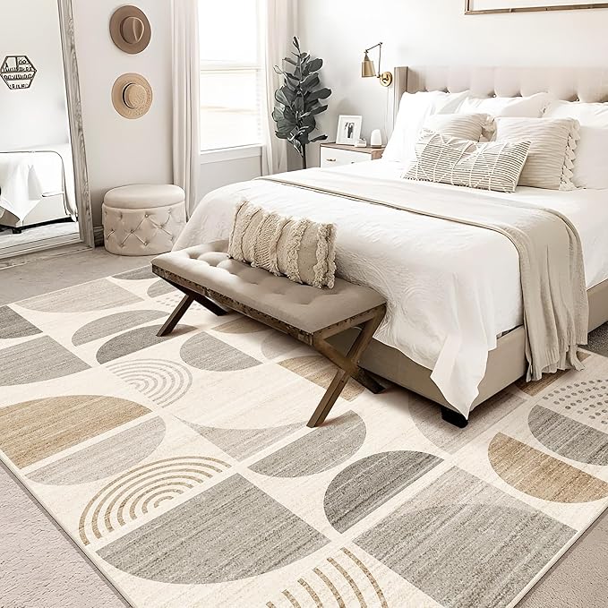 MUJOO Area Rug 6x9,Washable Rugs for Living Room Bedroom Dining Room,Large Boho Throw Floor Carpet Non Slip Soft Modern Abstract Bohemian Neutral Beige