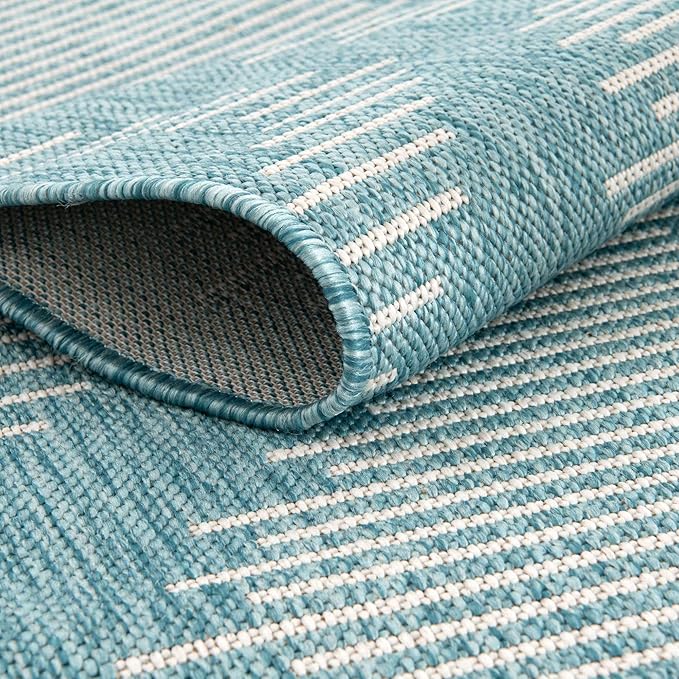 Rugs.com Outdoor Modern Collection Rug – 7' x 10' Light Aqua Flatweave Rug Perfect for Bedrooms, Dining Rooms, Living Rooms