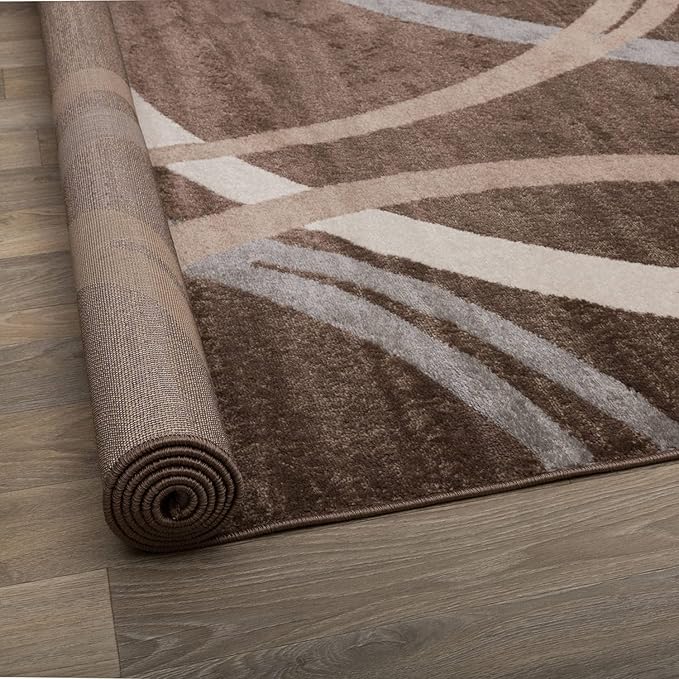 Rugshop Modern Wavy Circles Design Accent Rug, Fade-Resistant Carpet for Entryway, Bathroom, or Small Spaces, Brown, 2'7" x 4'
