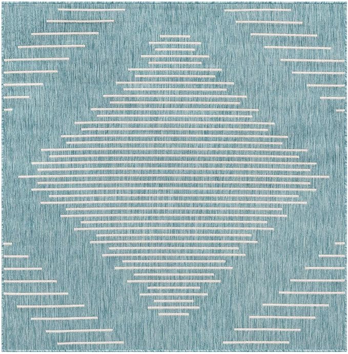 Rugs.com Outdoor Modern Collection Rug – 5' 3 Square Light Aqua Flatweave Rug Perfect for Living Rooms, Kitchens, Entryways