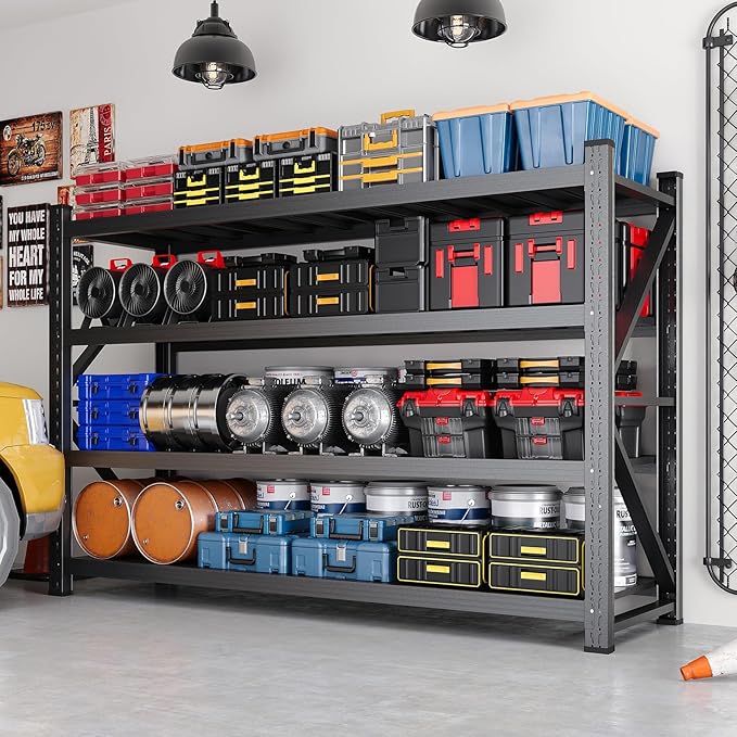 6000LBS Storage Shelves,71" W Garage Shelving Heavy Duty,4 Tier Adjustable Metal Shelving Unit,Garage Storage Shelves for Garage,Warehouse,Basement,Pantry,Kitchen,71" W x 70" Hx24 D,Black