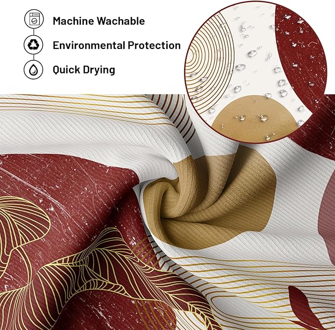 Red and Gold Shower Curtain Burgundy Dark Red and White Shower Curtains for Bathroom Decor Abstract MCM Bath Curtain Set, Waterproof Fabric with Hooks 60 x 72 Inch