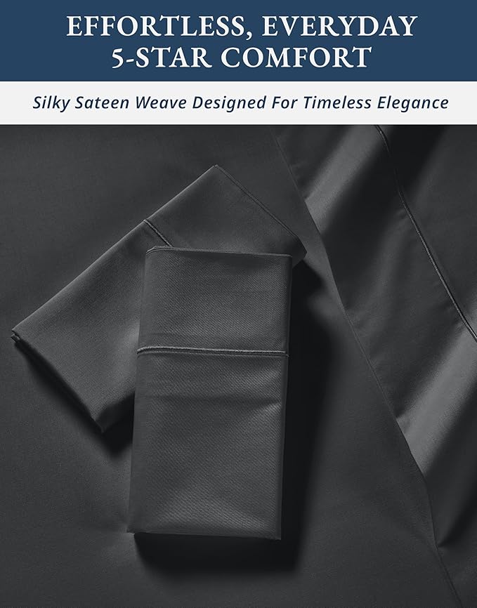 LANE LINEN 100% Egyptian Cotton Sheets King Size, Fully Elasticized Reinforced Seams Extra Deep Pocket King Sheet, No Pill Fade Resistant Cooling Sheets King Size - Moonless Night