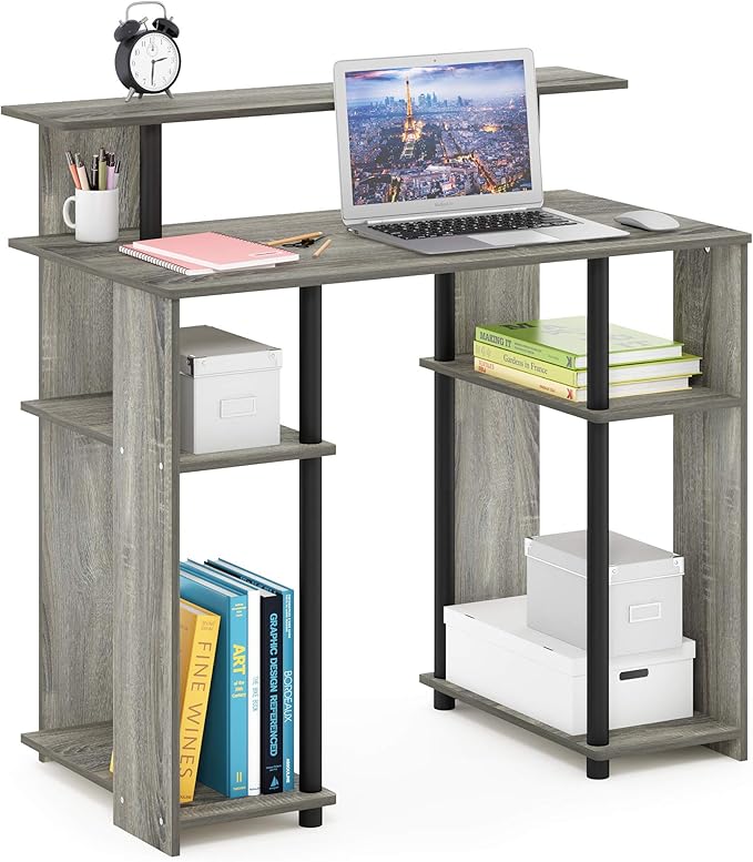 Furinno JAYA Simple Design Computer Writing Desk, French Oak Grey/Black