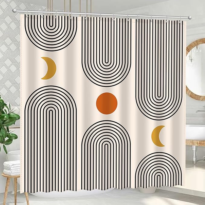 Boho Shower Curtains for Bathroom Mid Century Minimalist Abstract Aesthetic Modern Bathroom Decor Curtain Machine Washable Waterproof Fabric with 12 Hooks 72" W x 72" L