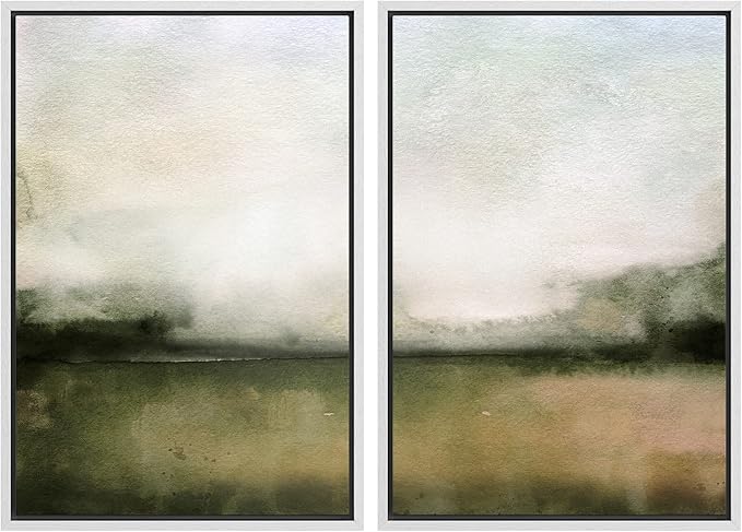 IDEA4WALL Framed Wall Art Print Set Watercolor Brown Ocean Nautical Beach Landscape Wilderness Nature Illustrations Modern Art Boho Graphic Colorful for Living Room, Bedroom, Office - 24"x36"x2 White