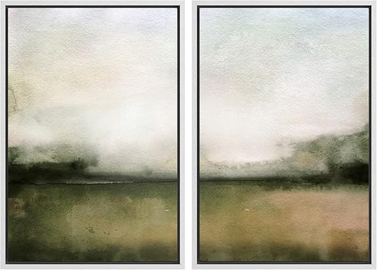 IDEA4WALL Framed Wall Art Print Set Watercolor Brown Ocean Nautical Beach Landscape Wilderness Nature Illustrations Modern Art Boho Graphic Colorful for Living Room, Bedroom, Office - 24"x36"x2 White