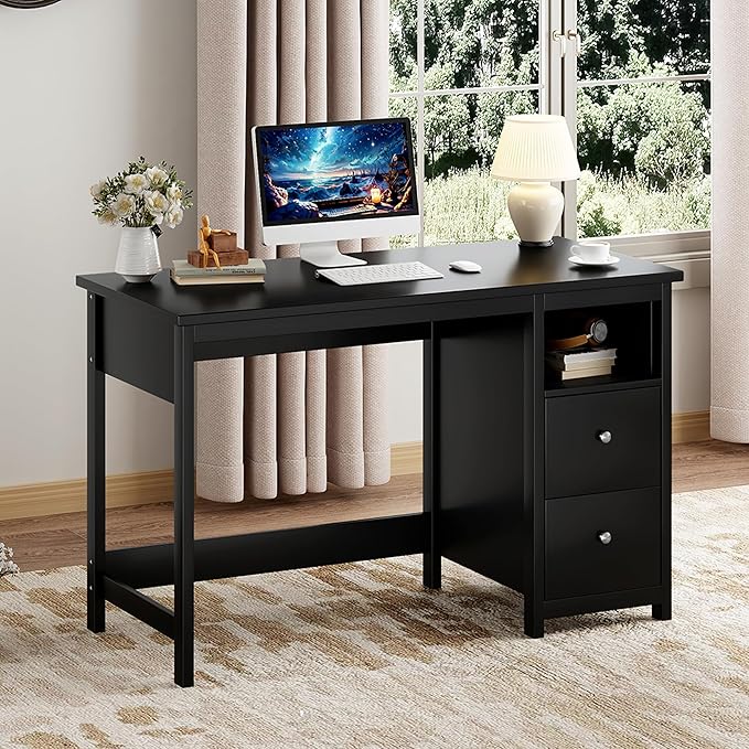 BHG Desk with Drawers,Modern Small Computer Desk for Home Office with Storage Drawers, Makeup Vanity Desk Dressing Table for Bedroom,Filing Cabinet Writing Table PC Desks for Study (Black, 39.3")