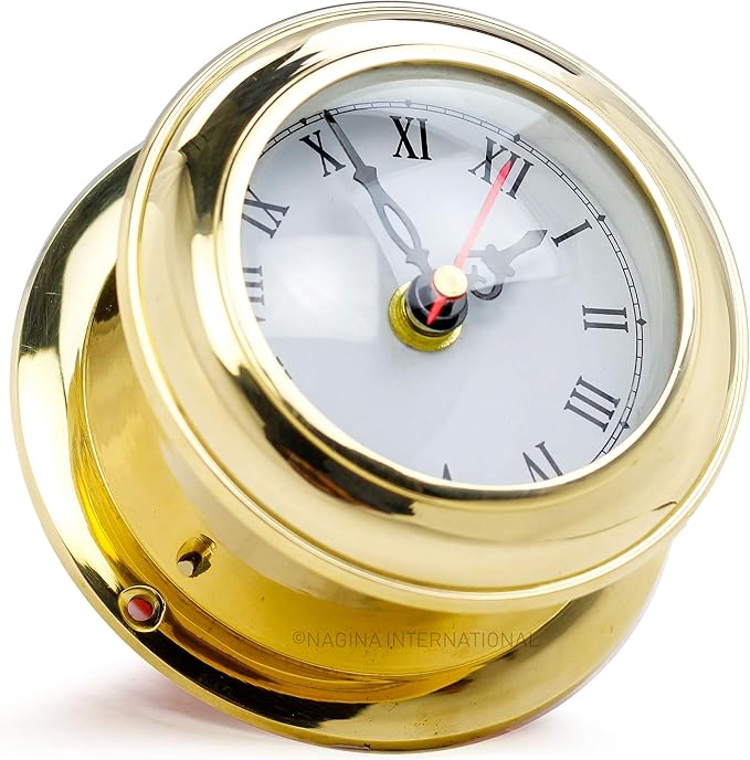 Nagina International MB Ship's Clock Solid Brass Nautical Ships Maritime Timekeeper