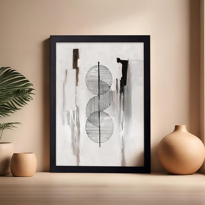 Poster Master Circle Lines Poster - Line on Ink Wash Print - Drawing Art - Geometric Art - Abstract Art - Line Art - Modern Art - Aesthetic Art - Bedroom or Living Room Decor - 16x20 Black Framed