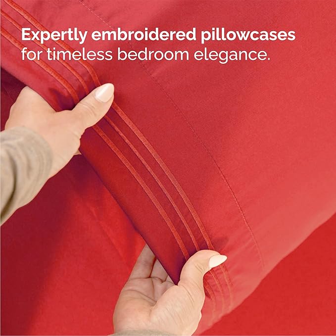 Queen Size 4 Piece Sheet Set - Comfy Breathable & Cooling Sheets - Hotel Luxury Bed Sheets for Women and Men - Deep Pockets, Easy-Fit, Extra Soft and Wrinkle Free Sheets - Red Oeko-Tex Bed Sheet Set