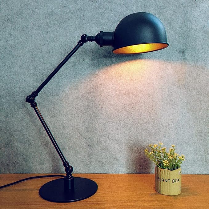 Makeup Vintage Desk Lamp, Adjustable Swing Arm Industrial Metal Task Table Lamp, Bedroom Bedside Night Light Retro Reading Lighting,Black