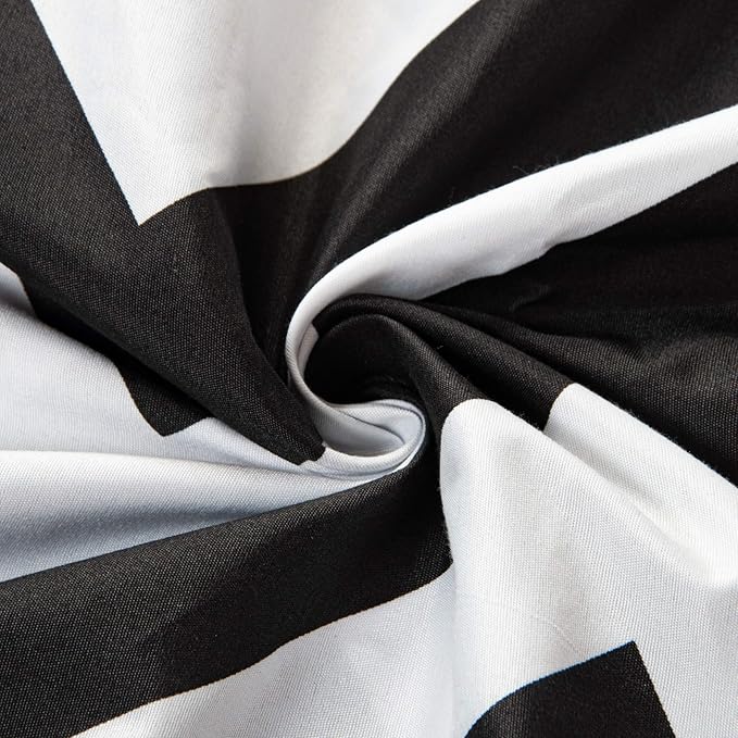 NTBAY 3 Pieces 100% Brushed Microfiber Striped Duvet Cover Set, Super Soft Black and White Printed Reversible Design Zipper Comforter Cover with Ties and Pillow 2 Shams (Full/Queen, Chevron)