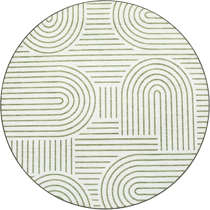 Washable Rug 4ft Area Rugs for Living Room, Abstract Rug for Bedroom, Soft Rainbow Non Slip Throw Rugs with Rubber Back, Low Pile Stain Resistant Boho Geometric Carpet for Dining Room,Green