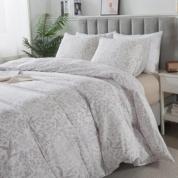 HoneiLife King Size Duvet Cover - Cotton Comforter Cover, Soft & Breathable Floral Bedding Duvet Cover Sets with Zipper Closure & Corner Ties, 3-PC Wildflower Comforter Cover Sets, Plain Life