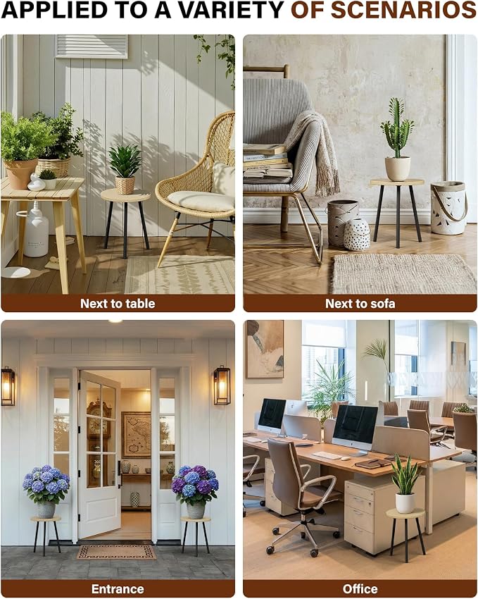 Plant Stand for Indoor 2 Pack: Plant Table 14inch Wooden & Metel Heavy Duty Plants Stool - Mid Century Modern Design for Bedroom/Living Room/Patio/Garden