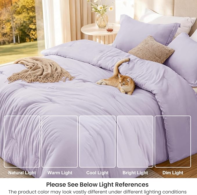 Love's cabin Lavender King Size Comforter Set, 3-Piece Prewashed Bed Set with 1 Comforter (104 x 90 in) & 2 Pillowcases, Lightweight & Breathable for All Seasons