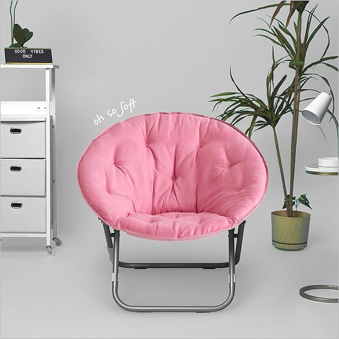 Urban Lifestyle Microsuede Saucer Chair for Adults,Pink, Cozy Folding Accent Chair for Bedroom, Dorm, or Lounge