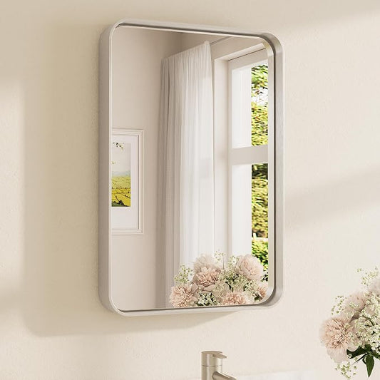 TETOTE Brushed Nickel Bathroom Mirror 16 x 24 Inch for Vanity Metal Framed Mirror Modern Farmhouse for Living Room Entryway(Horizontal/Vertical)