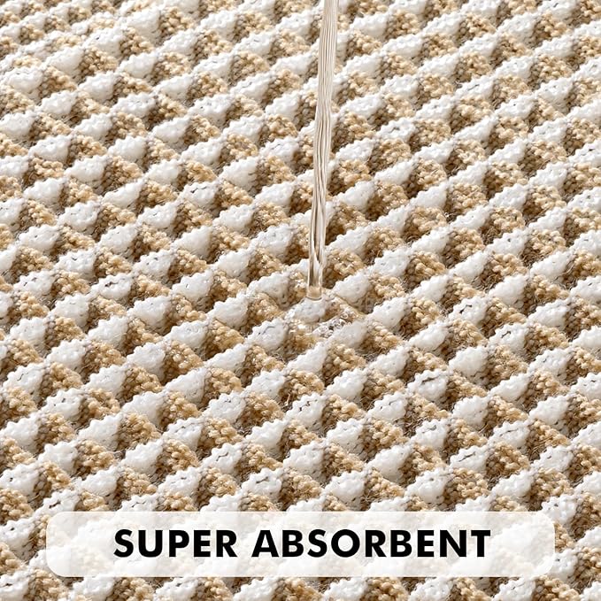 MIULEE Set of 2 Waffle Bathroom Rugs, Boho Bath Rug Super Absorbent, Non Slip Washable Ultra Soft Rubber Backed Beige Bath Mats for Floor, Tub, Shower, Looped Design, Brown & Cream, 18x30 Inch