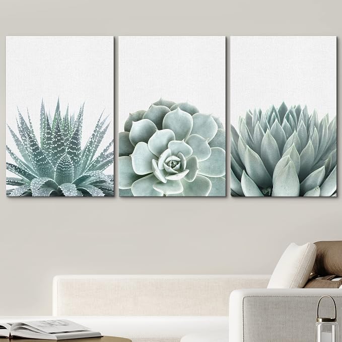 wall26 Wall Art Print Set Green Succulent and Cactus Variety Wilderness Nature Illustrations Modern Art Rustic Closeup Colorful for Living Room, Bedroom, Office - 16"x24"x3