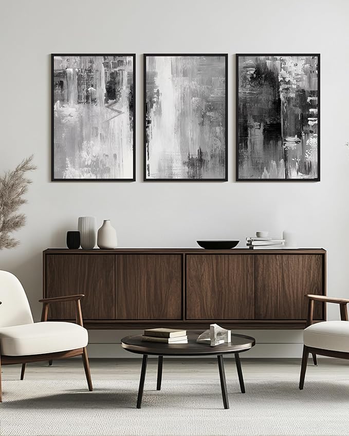 KUVIOKE Black Abstract Framed Canvas Wall Art Minimalist Graffiti Pastel Wall Decor Modern Art Painting for Bedroom Hallway 24x36in (Black Framed)