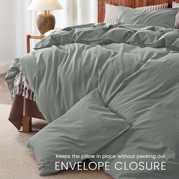 2Pcs Organic Linen Duvet Cover Twin Size, 100% French Linen from Normandy, Soft & Durable Earl Gray Bedding Set Comforter Cover with 1 Pillowcases, 1 Duvet Cover with Zipper