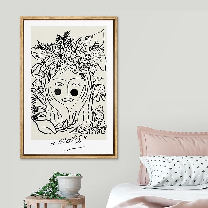 SIGNLEADER Framed Canvas Print Wall Art Matisse Floral Nature Woman Portrait Abstract Shapes Illustrations Modern Art Decorative Minimal Relax/Calm for Living Room, Bedroom, Office - 16"x24" Natural