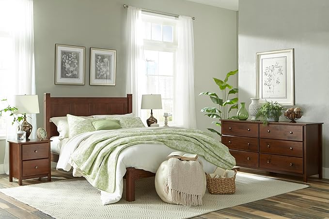 Grain Wood Furniture Shaker 6-Drawer Dresser, Solid Wood with a Cherry Finish