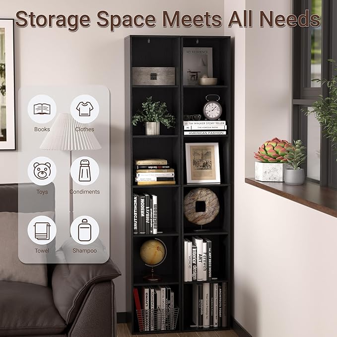 5 Cube Storage Organizer, 5 Tier Cube Low Bookcase Freestanding Storage Display Organizer, Five-Cubes Open Shelf Bookshelf for Home Office (Black, 5-Cube)