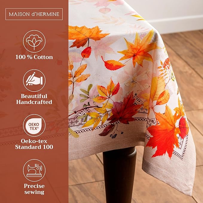 Maison d' Hermine Table Cloth Rectangle Table 100% Cotton 70 x 90 Inches Fall Tablecloth Reusable Everyday Use for Thanksgiving Christmas Decorations Dining Farmhouse Party (Amarante)