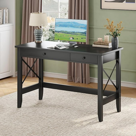JSB 43.3'' Black Computer Desk for Home Office,Farmhouse Executive Desk with 2 Drawers,Study Writing Table Storage Cabinet,Makeup Vanity Desk for Bedroom (Black, 43.3 inch)