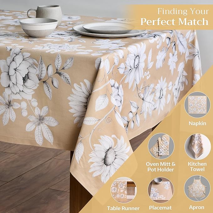Maison d' Hermine Table Cloth Rectangle Table 100% Cotton 60 x 120 Inches Fall Tablecloth Reusable Everyday Use for Thanksgiving Christmas Decorations Dining Farmhouse Party (Pretty Autumn)