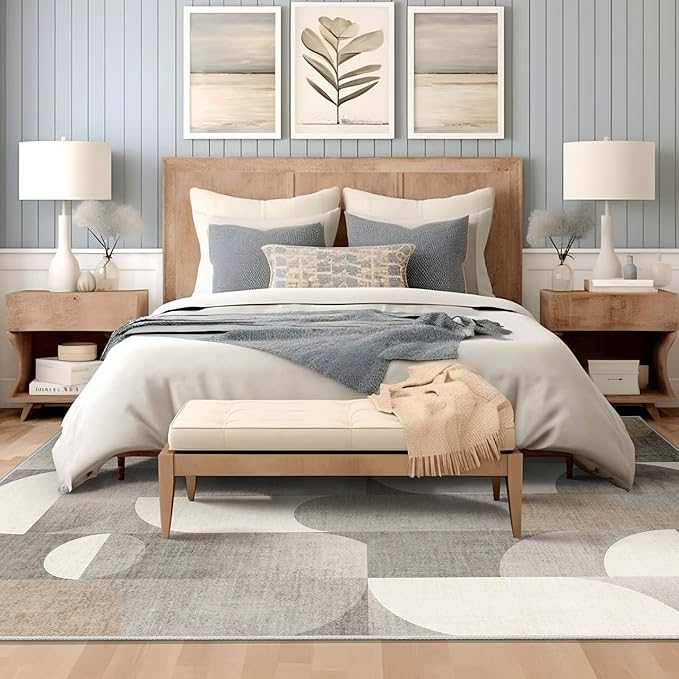 6x9 Area Rugs Beige Washable Rug for Living Room Bedroom,Large Modern Geometric Non Slip Carpet for Kitchen Dining Room