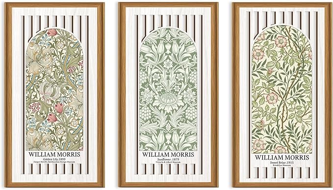 Ausril Boho Flower Wall Decor,William Morris Wall Art,Flower Market Artwork,Matisse Flower Art,Vintage Floral Wood Decor,William Morris Lily Sunflower Botanical Wildflower Sign for Living Room Bedroom